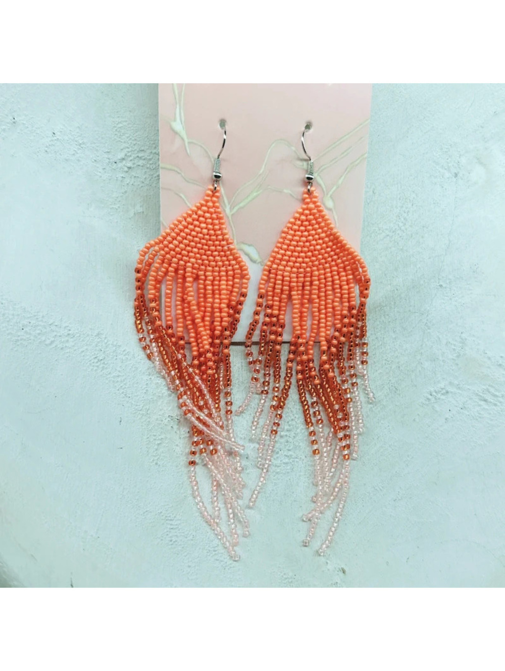 1023mc. Orange Seed Bead Statement Earrings